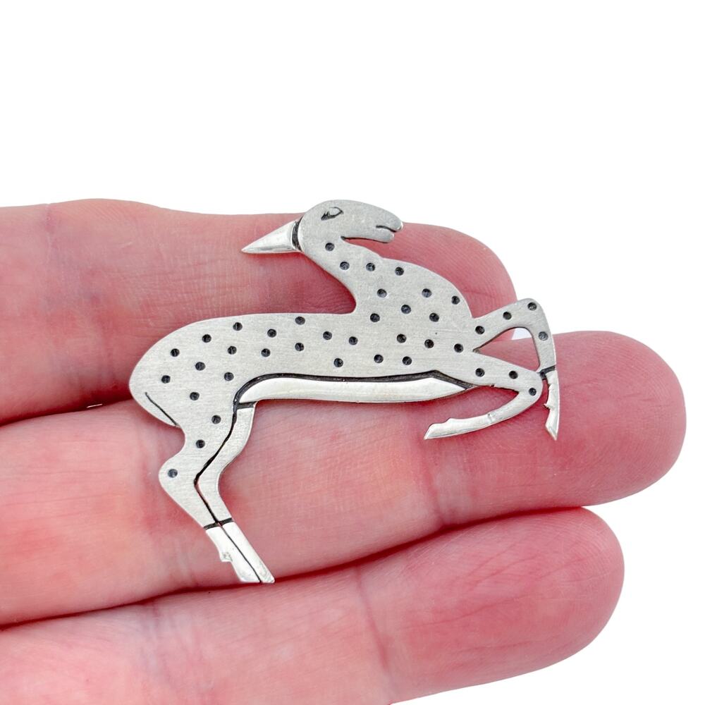 Vintage Nihal Sterling Silver 925 Leaping Spotted Animal Brooch